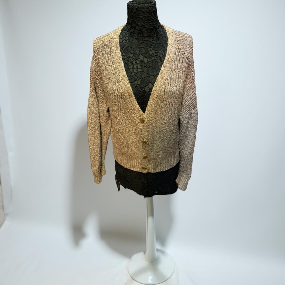 SO Tan Cardigan Sweater with Textured Knit
